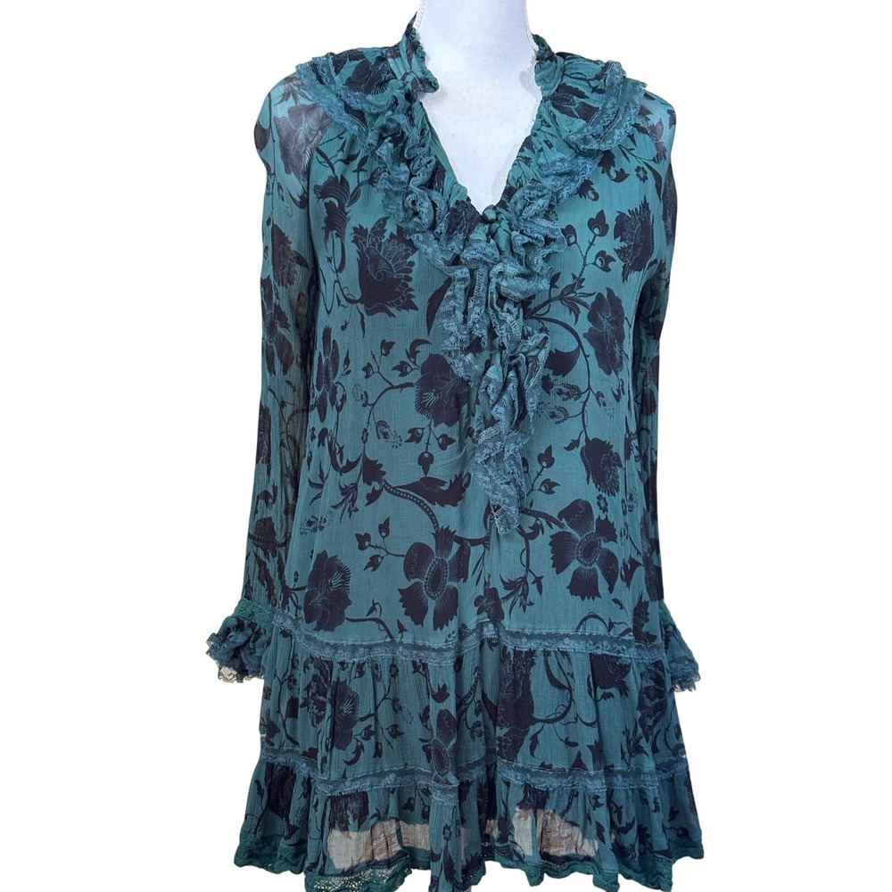 Florence Balducci Teal Floral Ruffle Mini Dress Small, romantic, soft grunge